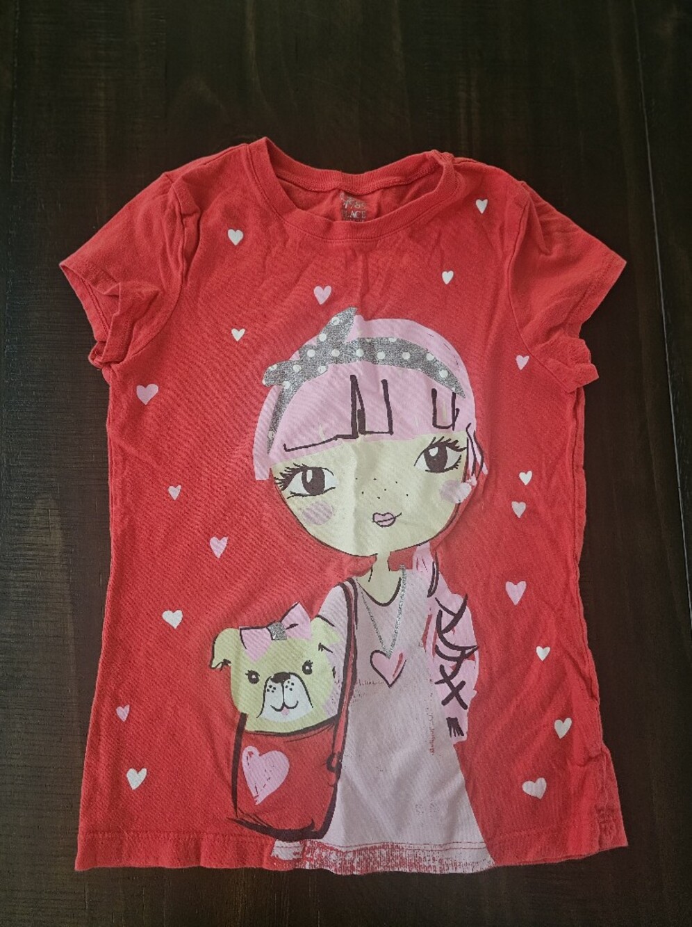 The Children's Place Red Short-Sleeve Tee with Pink Doll & Puppy Graphic